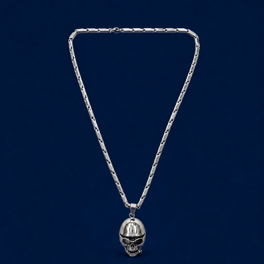 30INCH 5MM SILVER TONE STAINLESS STEEL SKULL PENDANT & CHAIN NECKLACE