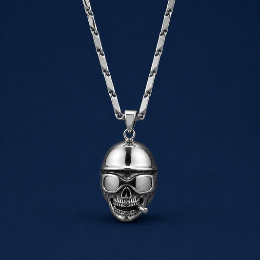 30INCH 5MM SILVER TONE STAINLESS STEEL SKULL PENDANT & CHAIN NECKLACE