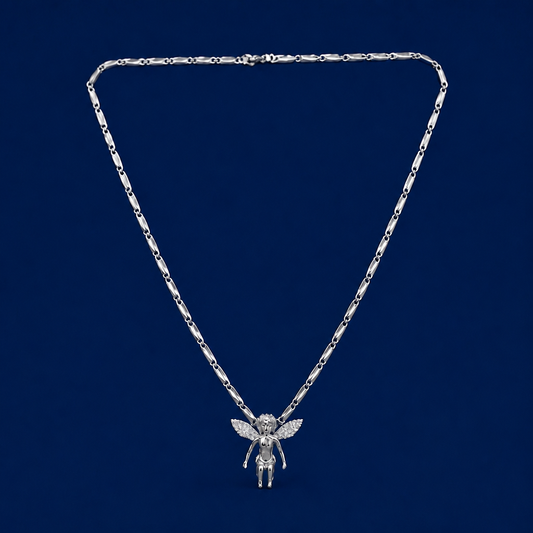 30INCH 5MM SILVER TONE STAINLESS STEEL FAIRY PENDANT & CHAIN NECKLACE