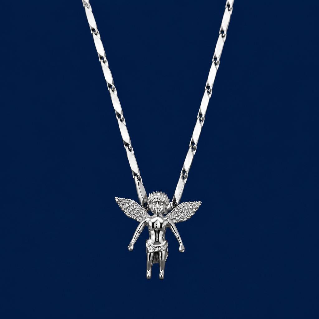 30INCH 5MM SILVER TONE STAINLESS STEEL FAIRY PENDANT & CHAIN NECKLACE