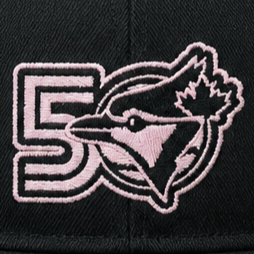Black cap with a pink logo featuring a maple leaf and number 5 on a black background