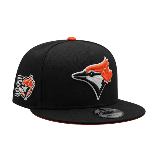 MEN'S NEW ERA MLB BLACK & ORANGE TORONTO BLUE JAYS 50TH SEASON PATCH 9FIFTY SNAPBACK HAT