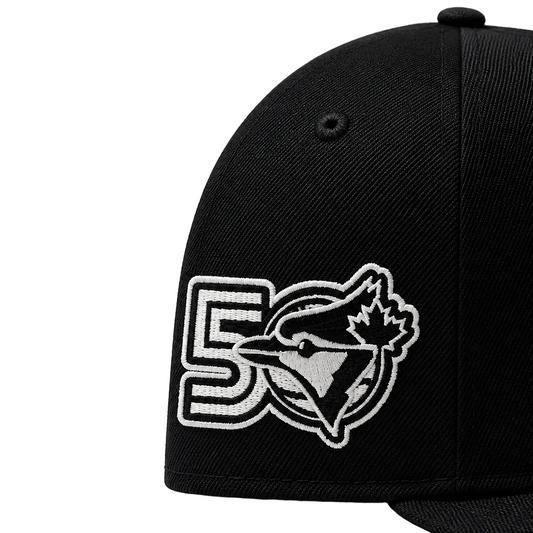 MEN'S NEW ERA MLB BLACK & WHITE TORONTO BLUE JAYS 50TH SEASON PATCH 9FIFTY SNAPBACK HAT