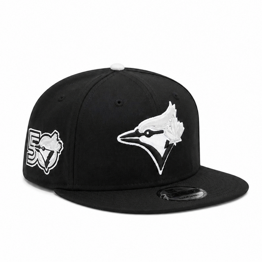 MEN'S NEW ERA MLB BLACK & GREY TORONTO BLUE JAYS 50TH SEASON PATCH 9FIFTY SNAPBACK HAT