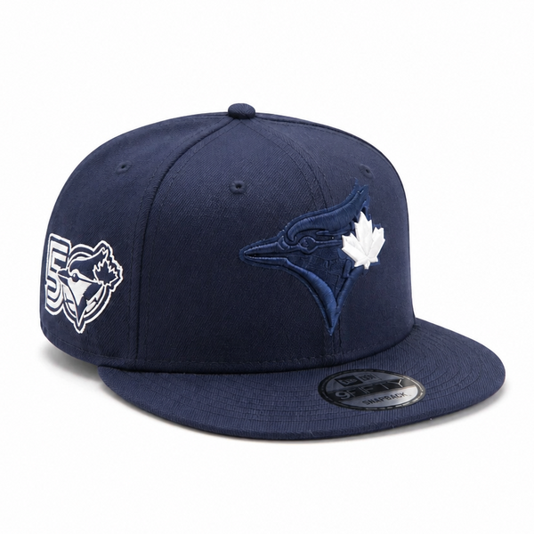 MEN'S NEW ERA MLB NAVY BLUE & WHITE TORONTO BLUE JAYS 50TH SEASON PATCH 9FIFTY SNAPBACK HAT