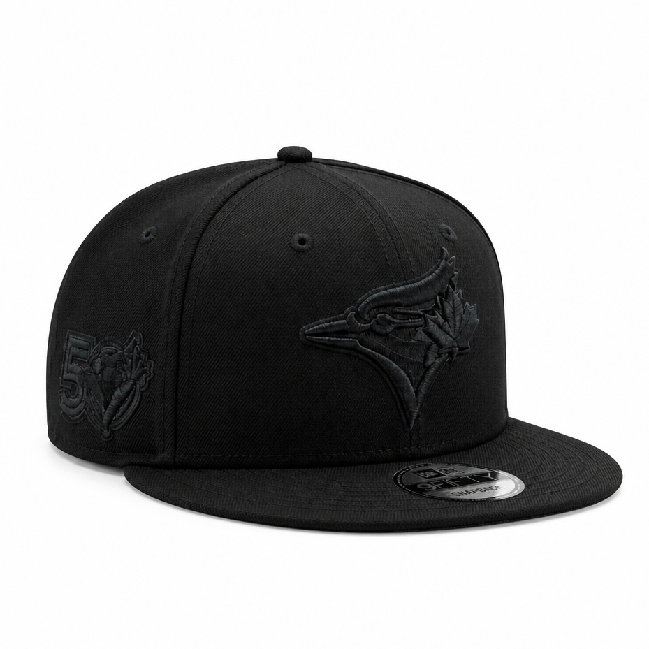 Black cap with multiple logos on a white background