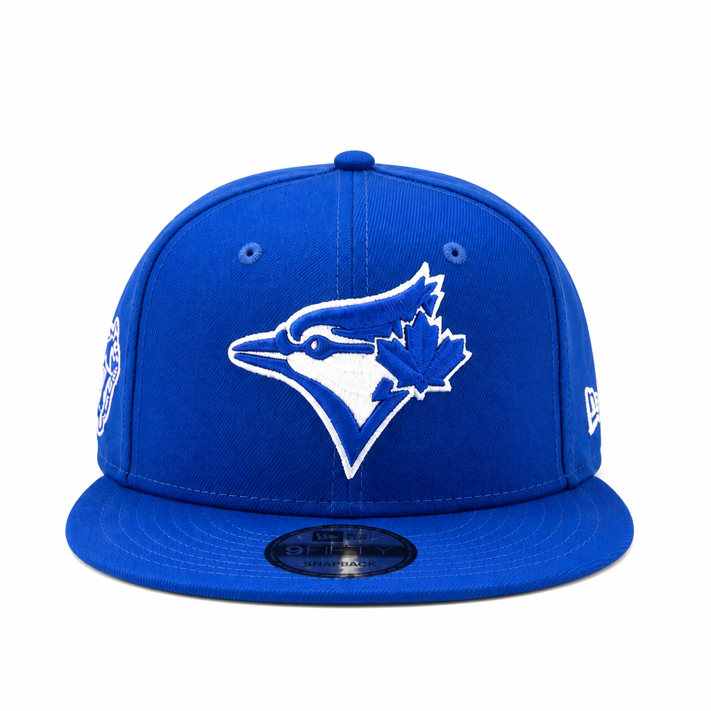 MEN'S NEW ERA MLB BLACK & ROYAL BLUE TORONTO BLUE JAYS 50TH SEASON PATCH 9FIFTY SNAPBACK HAT