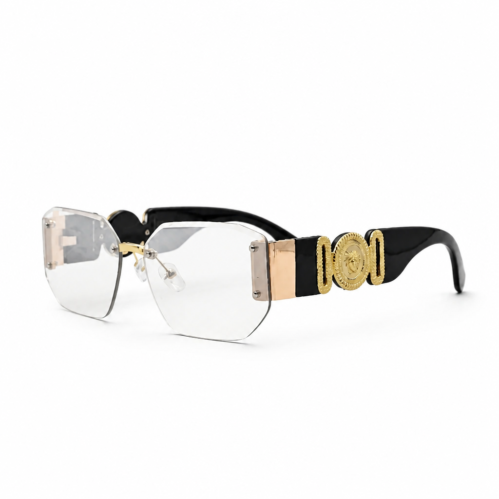 CLEAR/BLACK/GOLD DESIGNER SUNGLASSES (J7438)
