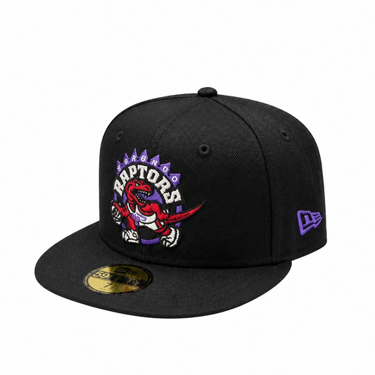 59FIFTY NEW ERA MEN'S NBA HARDWOOD CLASSICS TORONTO RAPTORS DINO LOGO BLACK FITTED HAT