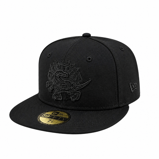59FIFTY NEW ERA MEN'S NBA HARDWOOD CLASSICS TORONTO RAPTORS DINO LOGO ALL BLACK FITTED HAT