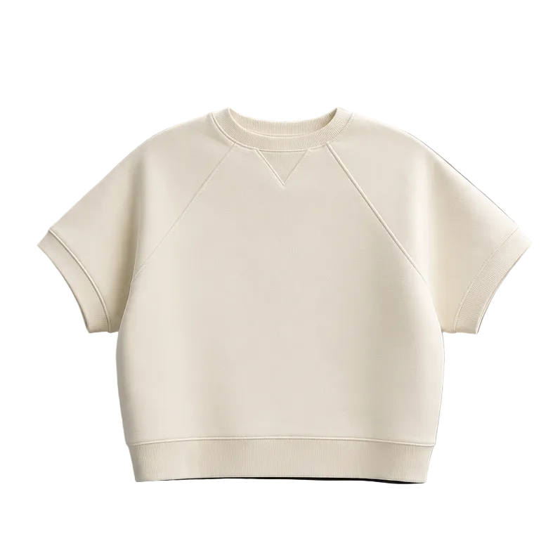 CHAMPION WOMEN'S SHORT SLEEVE LOGO FLEECE CREAM SWEATER T-SHIRT