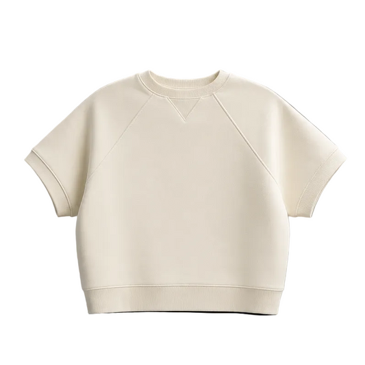 CHAMPION WOMEN'S SHORT SLEEVE LOGO FLEECE CREAM SWEATER T-SHIRT