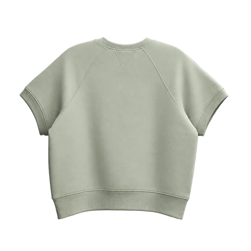 CHAMPION WOMEN'S SHORT SLEEVE LOGO FLEECE GREEN SWEATER T-SHIRT