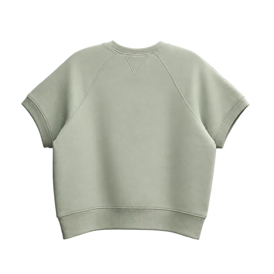 CHAMPION WOMEN'S SHORT SLEEVE LOGO FLEECE GREEN SWEATER T-SHIRT