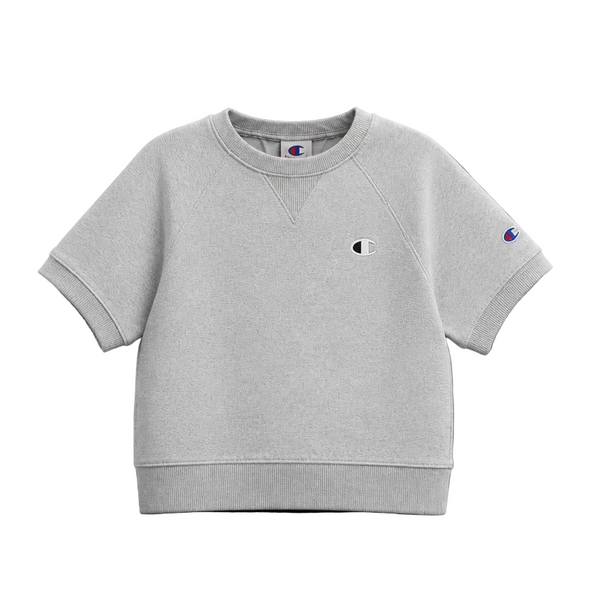 CHAMPION WOMEN'S SHORT SLEEVE LOGO FLEECE GREY SWEATER T-SHIRT