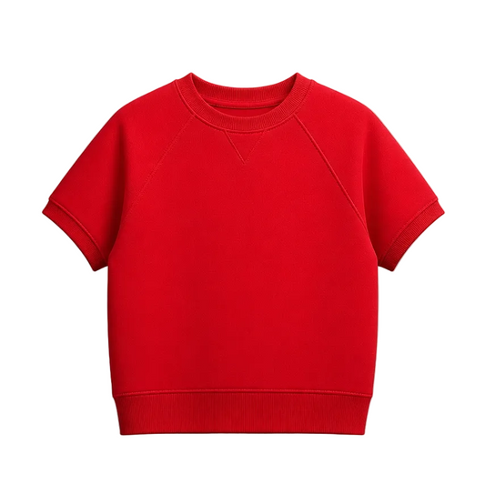 CHAMPION WOMEN'S SHORT SLEEVE LOGO FLEECE RED SWEATER T-SHIRT