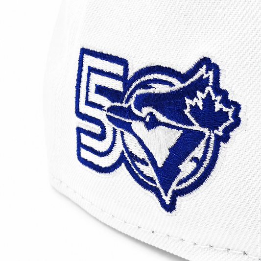 MEN'S NEW ERA MLB WHITE & ROYAL BLUE TORONTO BLUE JAYS 50TH SEASON PATCH 9FIFTY SNAPBACK HAT