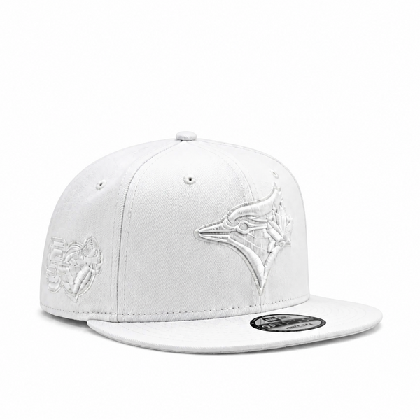 MEN'S NEW ERA MLB ALL WHITE TORONTO BLUE JAYS 50TH SEASON PATCH 9FIFTY SNAPBACK HAT