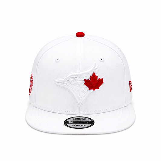 MEN'S NEW ERA MLB WHITE & SCARLET RED TORONTO BLUE JAYS 50TH SEASON PATCH 9FIFTY SNAPBACK HAT
