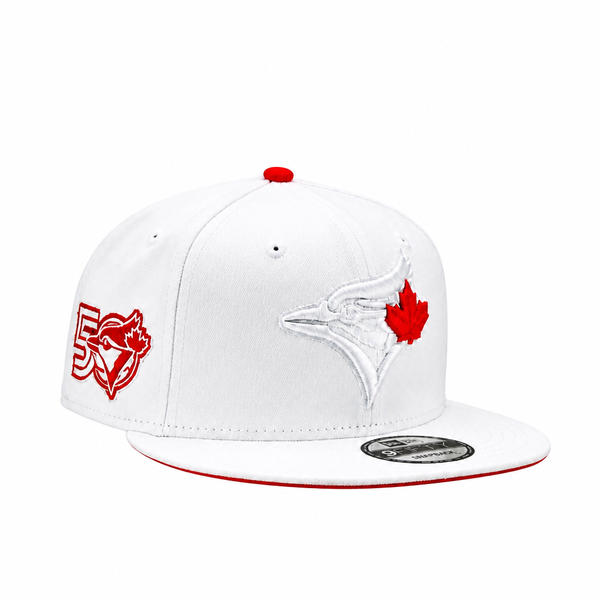 MEN'S NEW ERA MLB WHITE & SCARLET RED TORONTO BLUE JAYS 50TH SEASON PATCH 9FIFTY SNAPBACK HAT