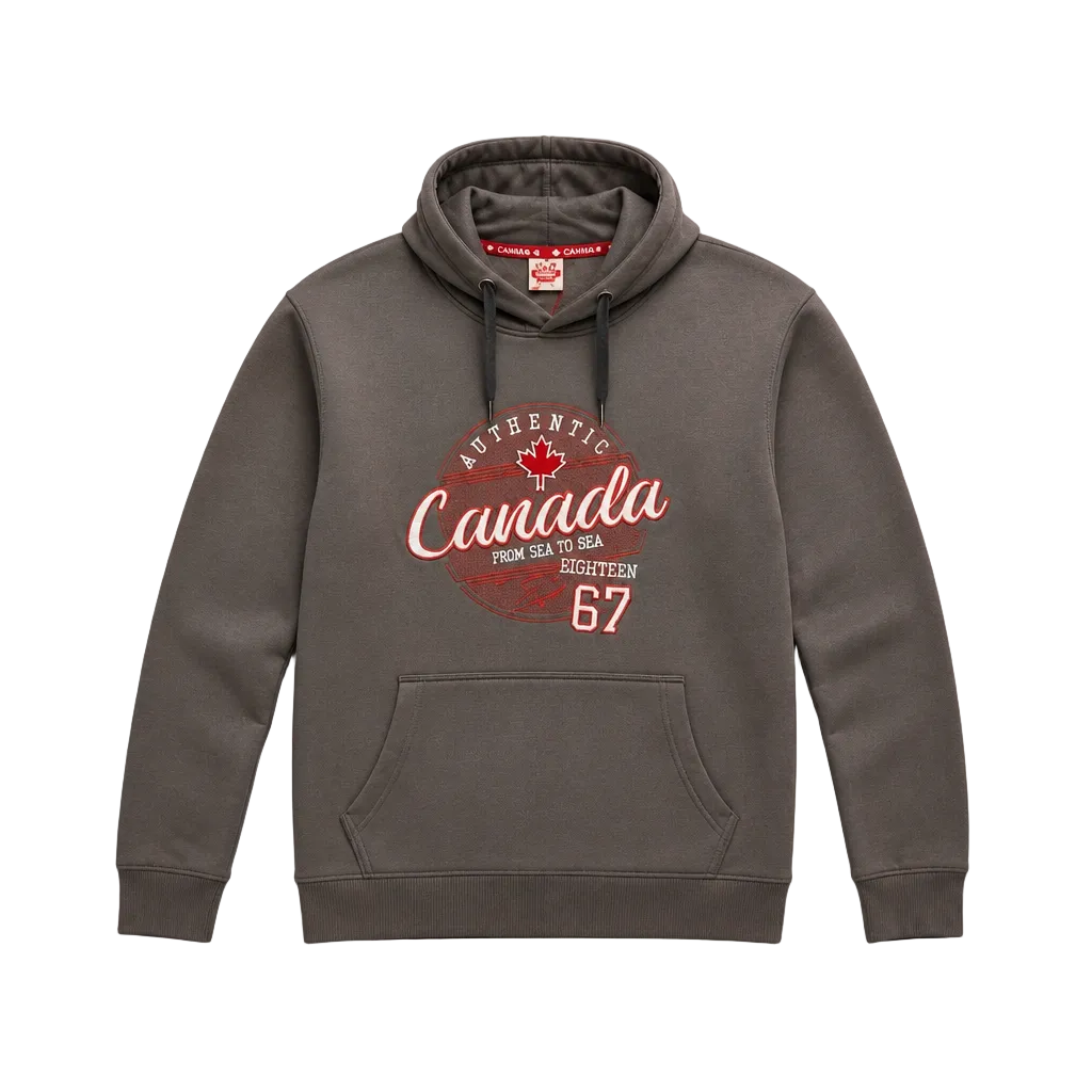 MEN'S EMBROIDERED CANADA FLEECE PULLOVER HOODIE (BROWN)