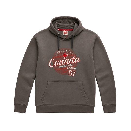 MEN'S EMBROIDERED CANADA FLEECE PULLOVER HOODIE (BROWN)