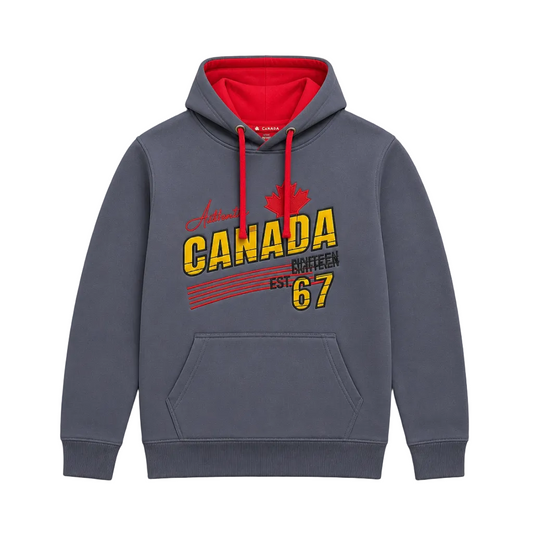 MEN'S EMBROIDERED CANADA FLEECE PULLOVER HOODIE (NAVY BLUE)