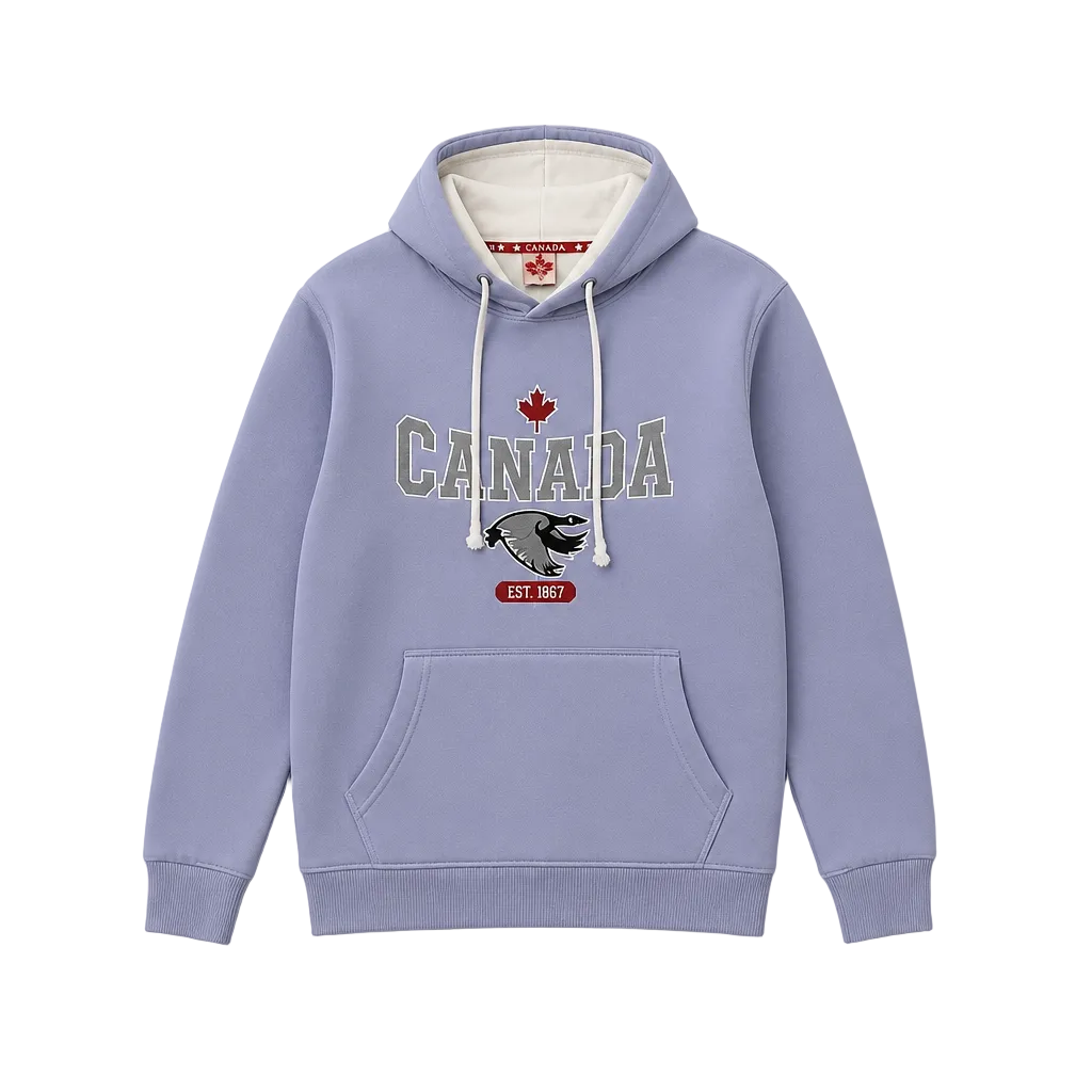 MEN'S EMBROIDERED CANADA FLEECE PULLOVER HOODIE (PURPLE)