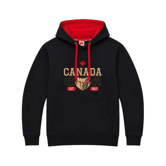 MEN'S EMBROIDERED CANADA FLEECE PULLOVER HOODIE (BLACK)