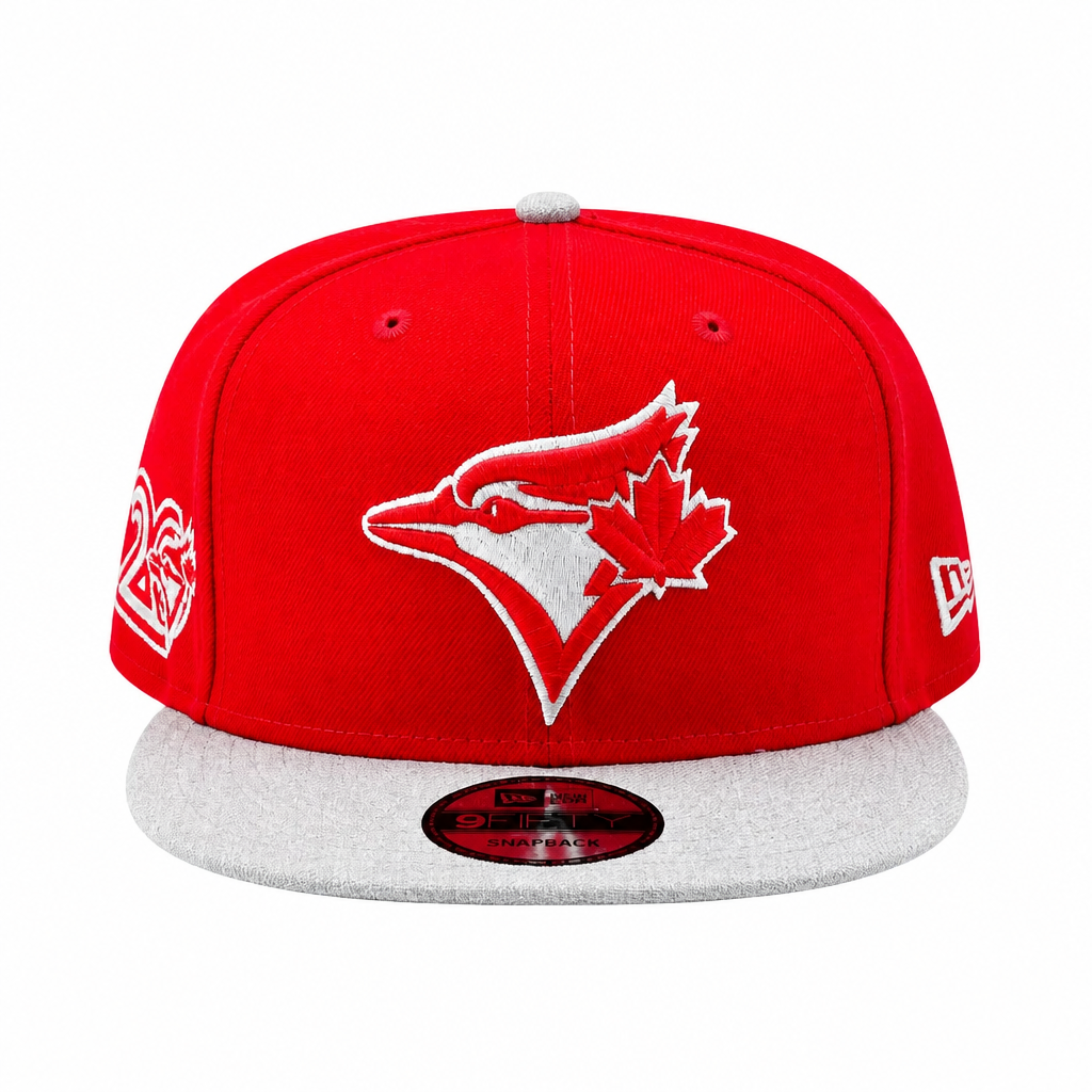NEW ERA 9FIFTY MLB TORONTO BLUE JAYS 20TH ANNIVERSARY SCARLET RED & HEATHER GREY SNAPBACK HAT