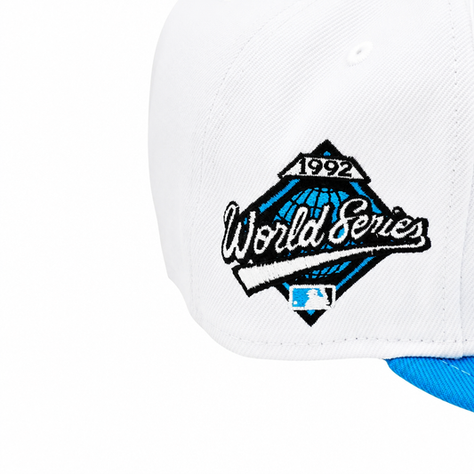 NEW ERA 9FIFTY MLB 1992 WORLD SERIES TORONTO BLUE JAYS WHITE & AQUA BLUE SNAPBACK HAT