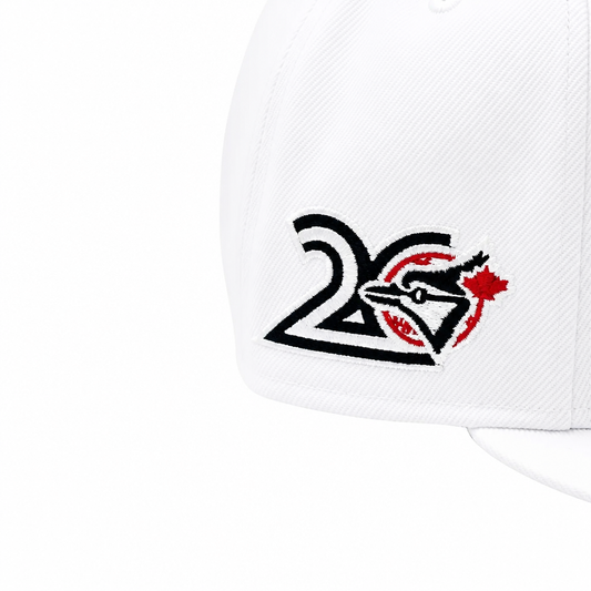 NEW ERA 9FIFTY MLB TORONTO BLUE JAYS 20TH ANNIVERSARY WHITE & RED SNAPBACK HAT