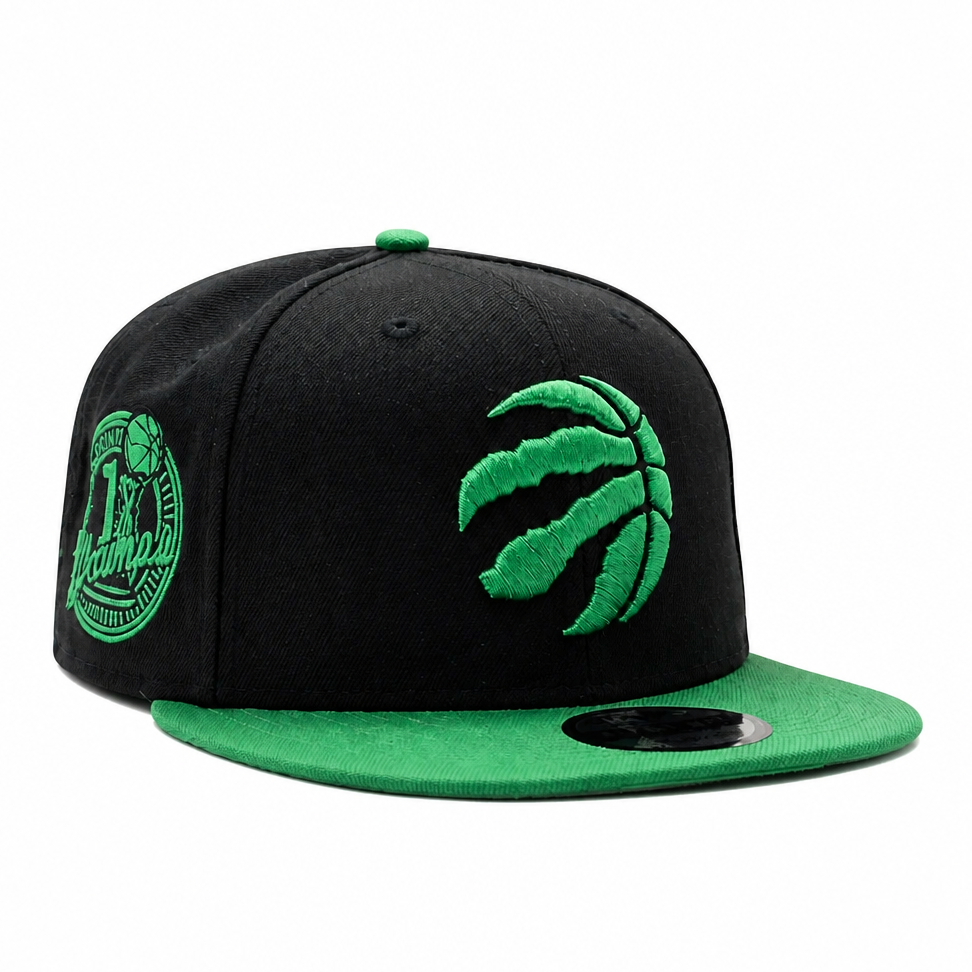 NEW ERA 9FIFTY NBA TORONTO RAPTORS 1X CHAMPS BLACK KELLY GREEN SNAPBACK HAT