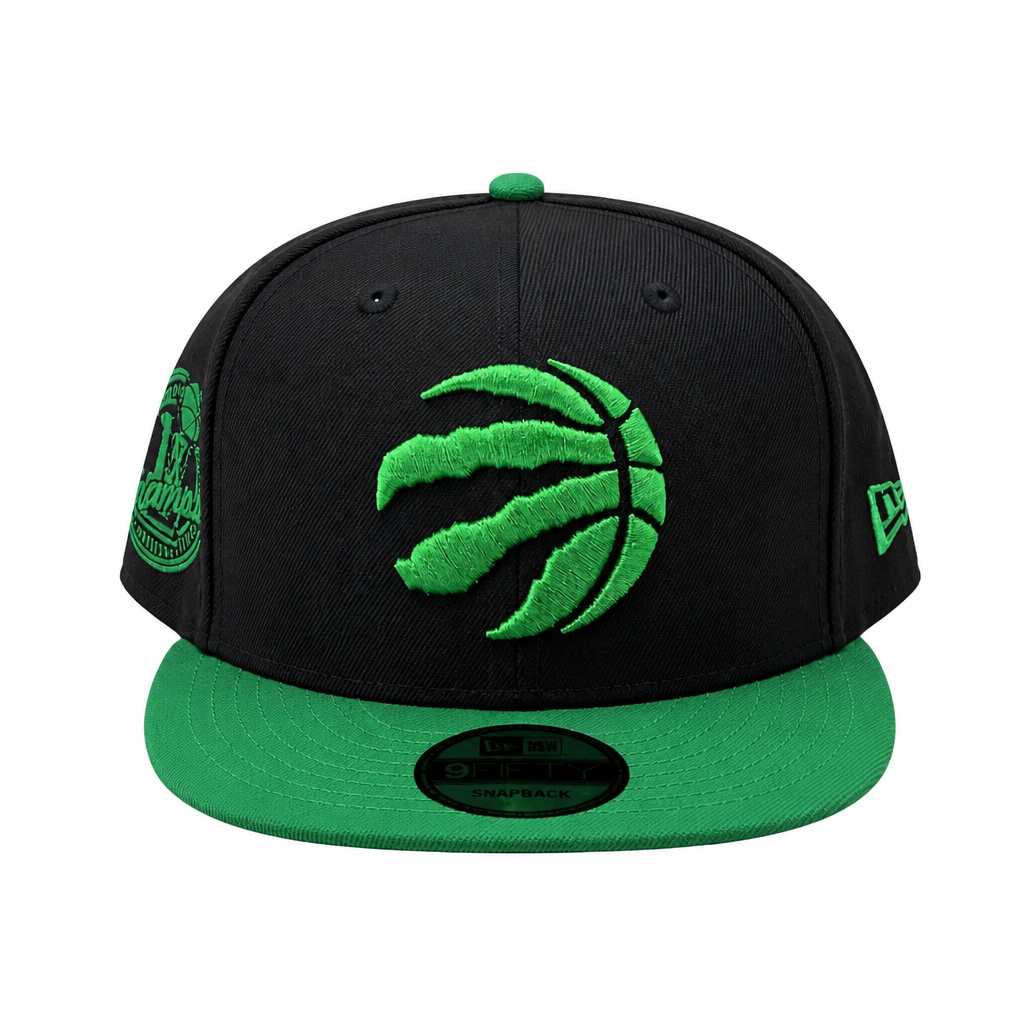 NEW ERA 9FIFTY NBA TORONTO RAPTORS 1X CHAMPS BLACK KELLY GREEN SNAPBACK HAT