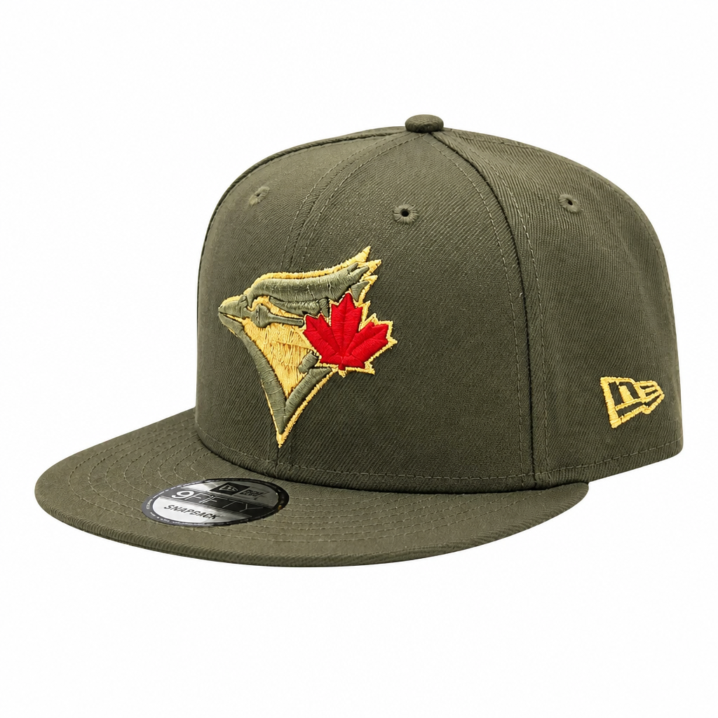 NEW ERA 9FIFTY MLB TORONTO BLUE JAYS 20TH ANNIVERSARY OLIVE GREEN & GOLD SNAPBACK HAT