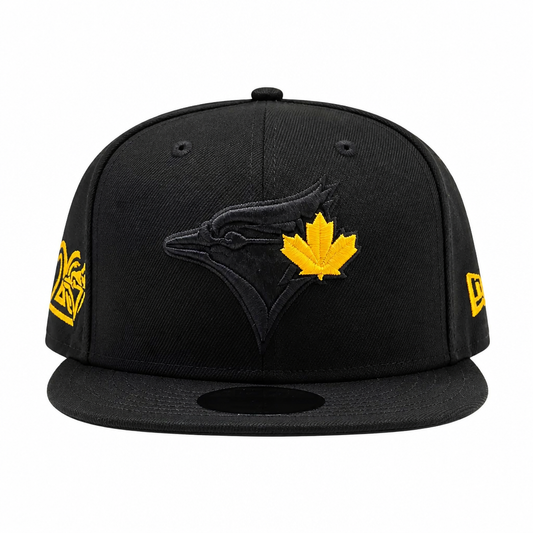 NEW ERA 9FIFTY MLB TORONTO BLUE JAYS 20TH ANNIVERSARY ALL BLACK & GOLD LEAF SNAPBACK HAT