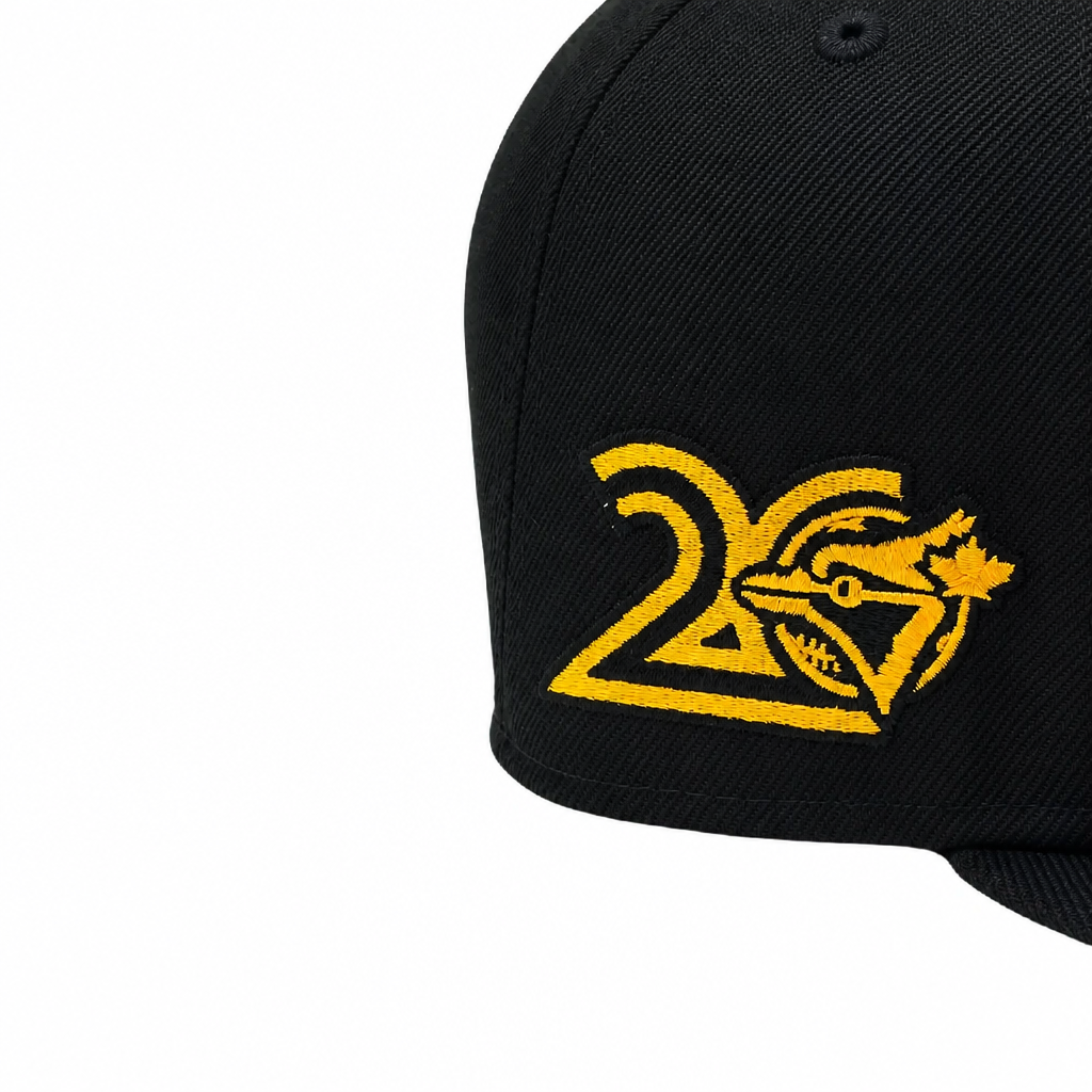 NEW ERA 9FIFTY MLB TORONTO BLUE JAYS 20TH ANNIVERSARY ALL BLACK & GOLD LEAF SNAPBACK HAT