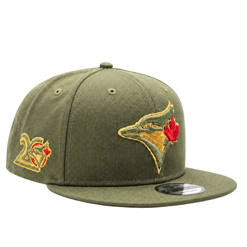 NEW ERA 9FIFTY MLB TORONTO BLUE JAYS 20TH ANNIVERSARY OLIVE GREEN & GOLD SNAPBACK HAT