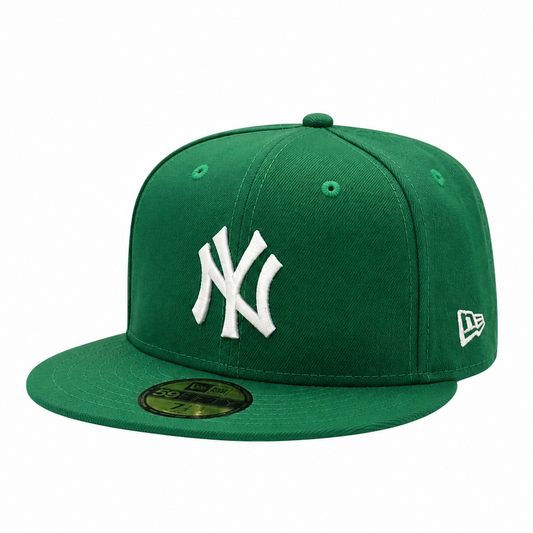 A green New York Yankees fitted baseball cap with a white embroidered NY logo on the front and a white New Era logo on the side, shown on a plain white background.