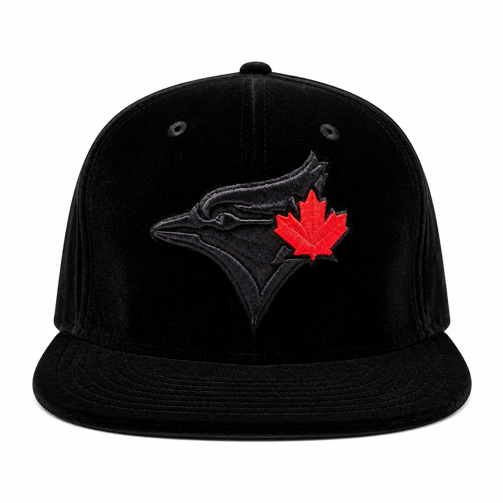 NEW ERA 59FIFTY TORONTO BLUE JAYS BLACK WITH RED LEAF VELOUR FITTED HAT