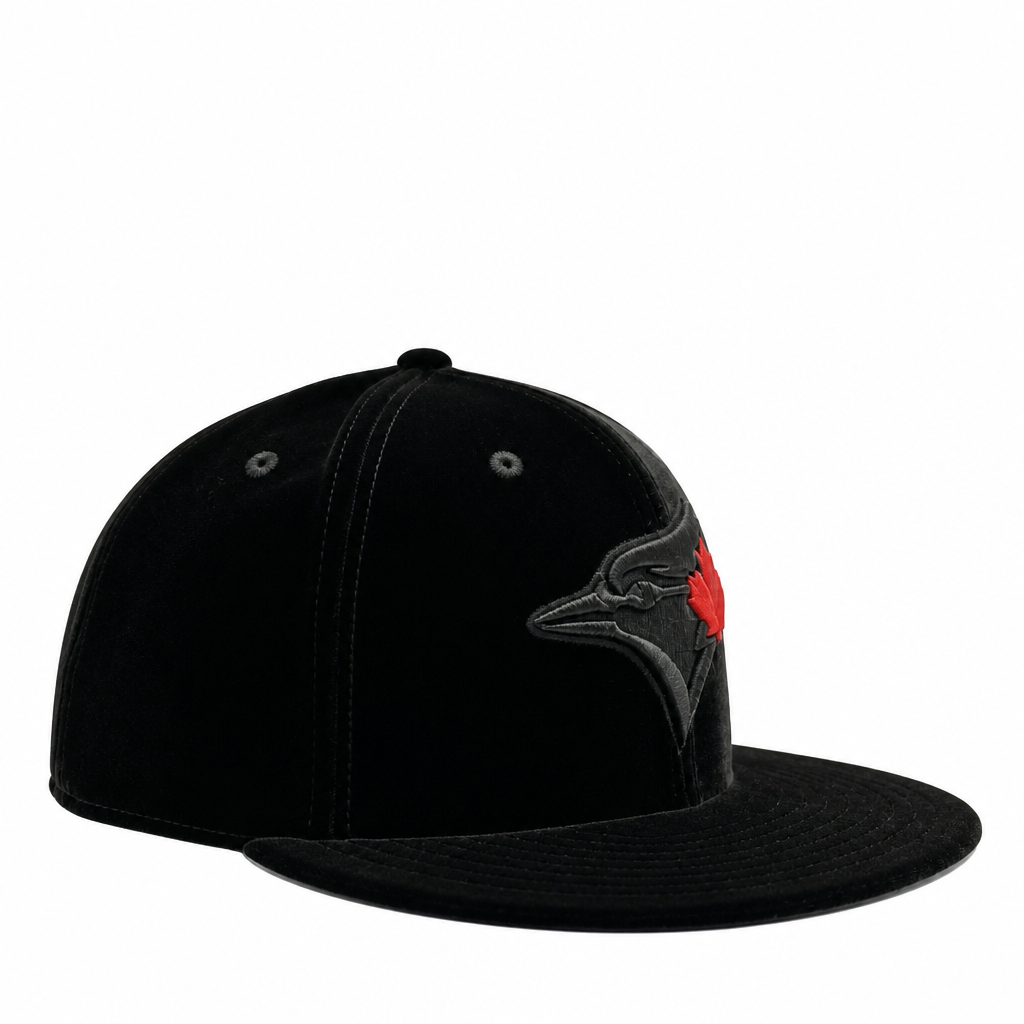NEW ERA 59FIFTY TORONTO BLUE JAYS BLACK WITH RED LEAF VELOUR FITTED HAT