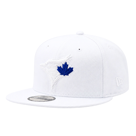 NEW ERA 9FIFTY TORONTO BLUE JAYS WHITE W/ ROYAL BLUE LEAF SNAPBACK HAT