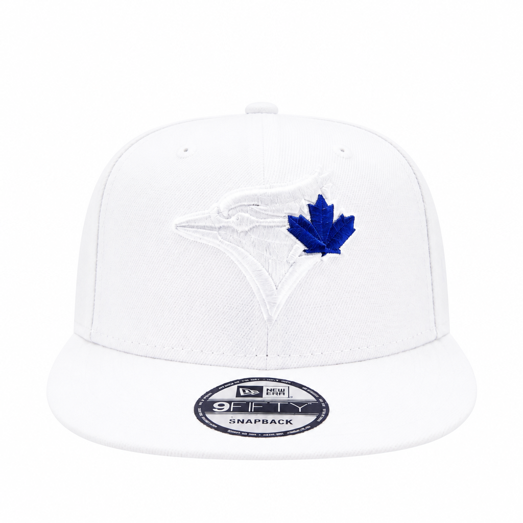 NEW ERA 9FIFTY TORONTO BLUE JAYS WHITE W/ ROYAL BLUE LEAF SNAPBACK HAT