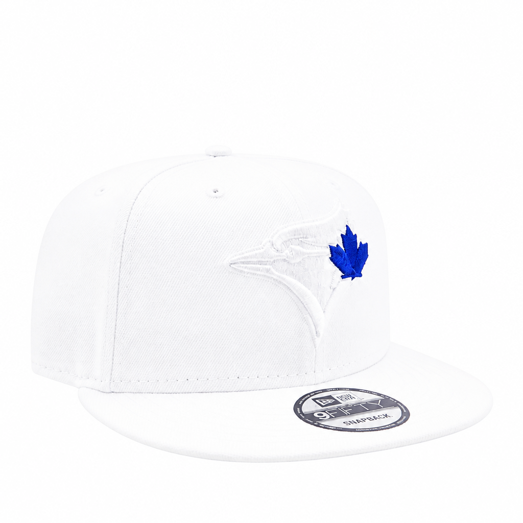 NEW ERA 9FIFTY TORONTO BLUE JAYS WHITE W/ ROYAL BLUE LEAF SNAPBACK HAT