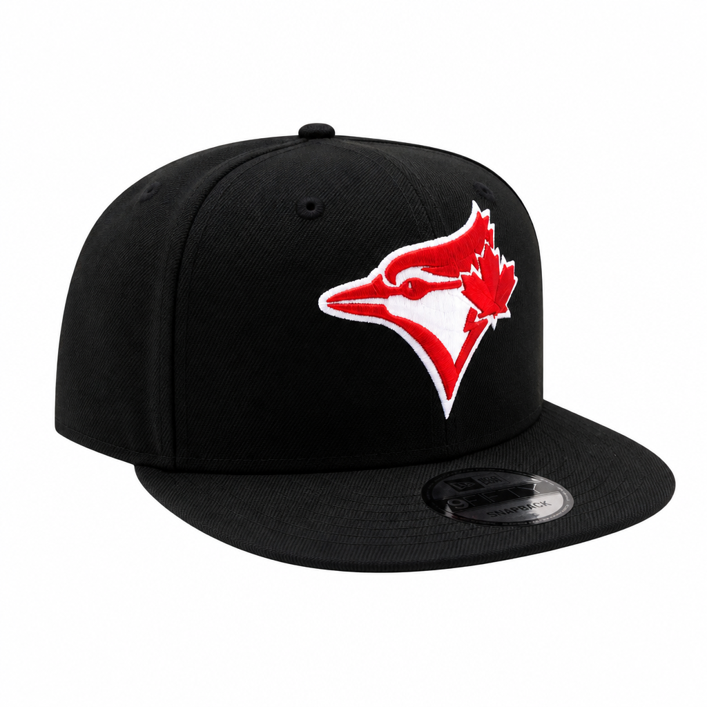 NEW ERA 9FIFTY TORONTO BLUE JAYS BLACK W/ RED LOGO SNAPBACK HAT