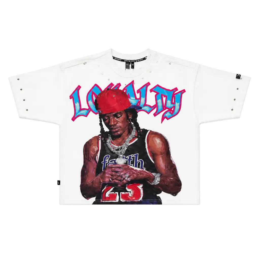 SWITCH MEN'S LOYALTY RHINESTONE GRAPHIC DESIGN DROP SHOULDER T-SHIRT (WHITE)
