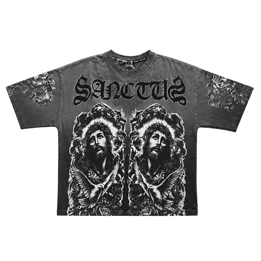 SWITCH MEN'S LOYALTY RHINESTONE GRAPHIC DESIGN DROP SHOULDER T-SHIRT (BLACK/GREY)