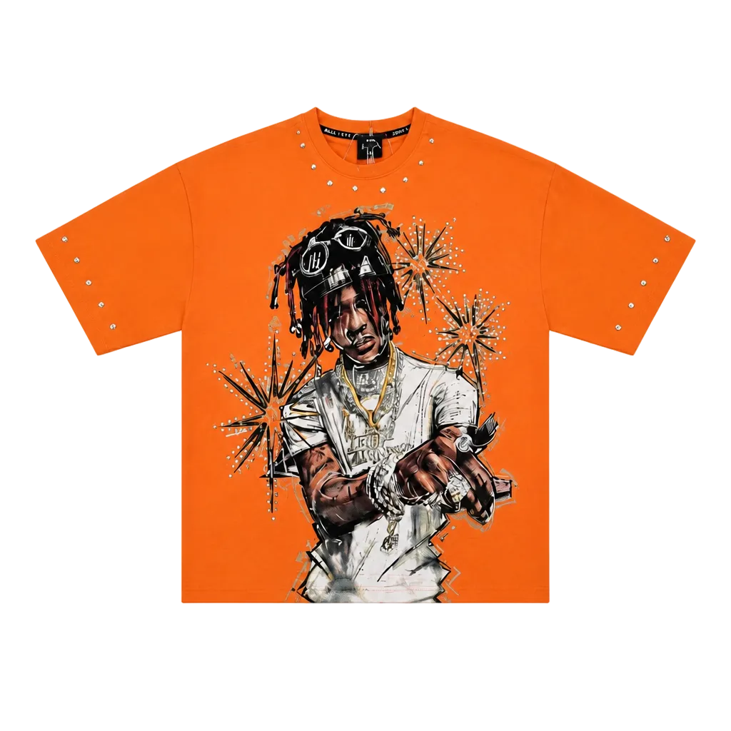SWITCH MEN'S RAW ENERGY RHINESTONE GRAPHIC DESIGN DROP SHOULDER T-SHIRT (BRICK ORANGE)