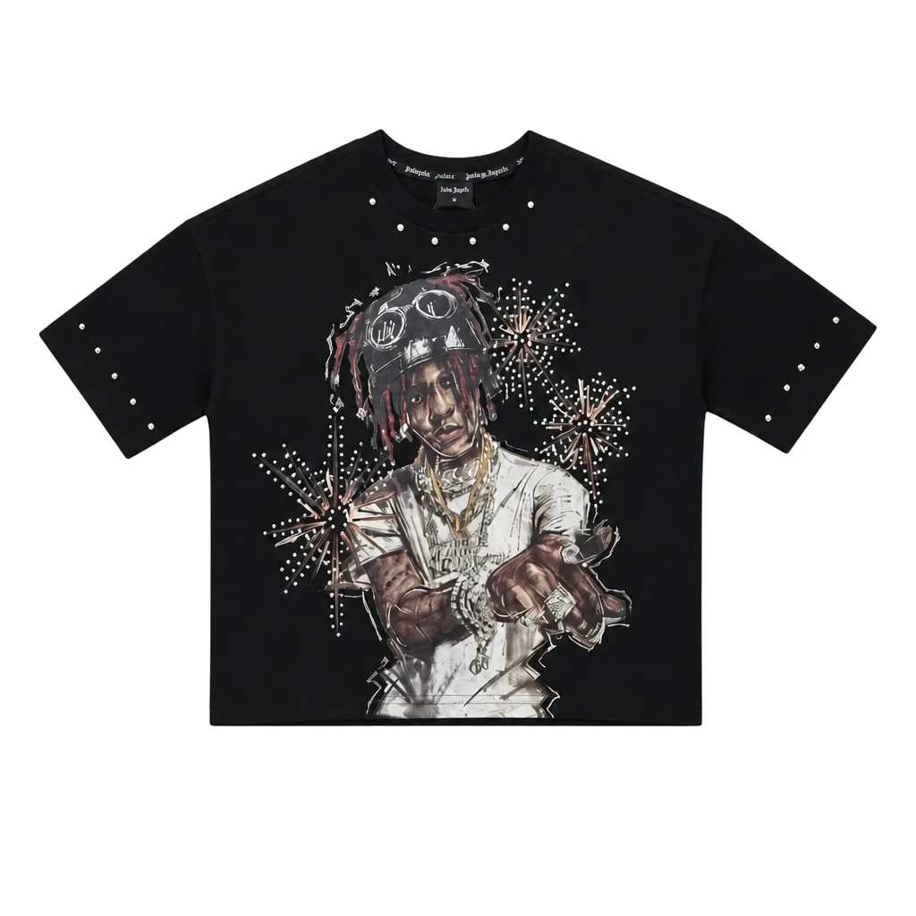 SWITCH MEN'S RAW ENERGY RHINESTONE GRAPHIC DESIGN DROP SHOULDER T-SHIRT (BLACK)