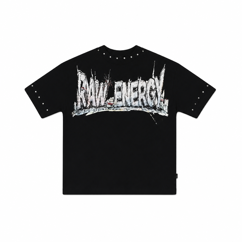 SWITCH MEN'S RAW ENERGY RHINESTONE GRAPHIC DESIGN DROP SHOULDER T-SHIRT (BLACK)